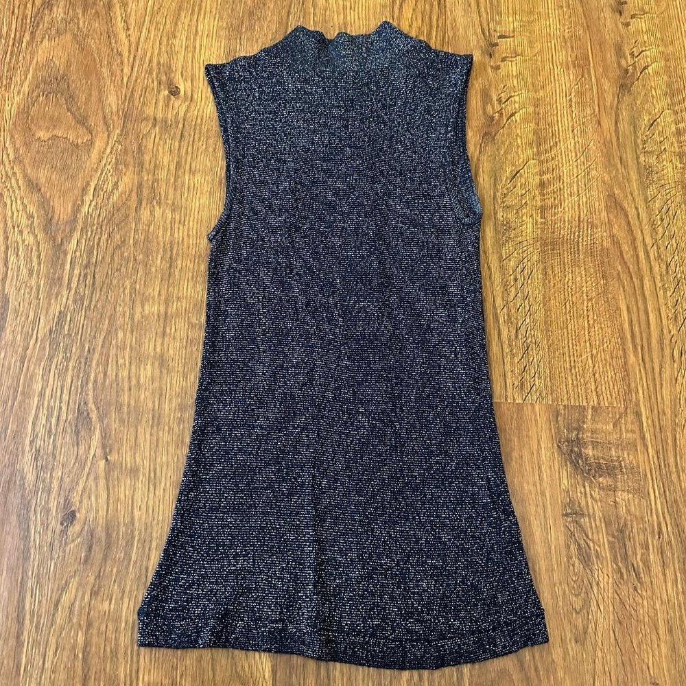 Reiss Amie Black Silver Metallic High Mock Neck Sleeveless Top